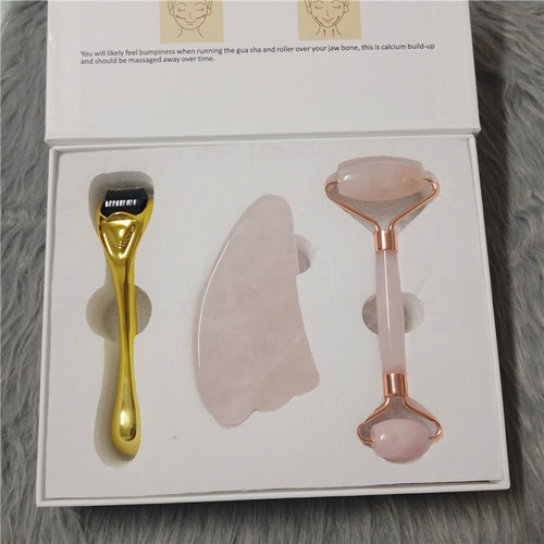 Factory Wholesale Jade Massage Roller Face Beauty Device Powder Crystal Gua Sha Jade Massage Roller Set