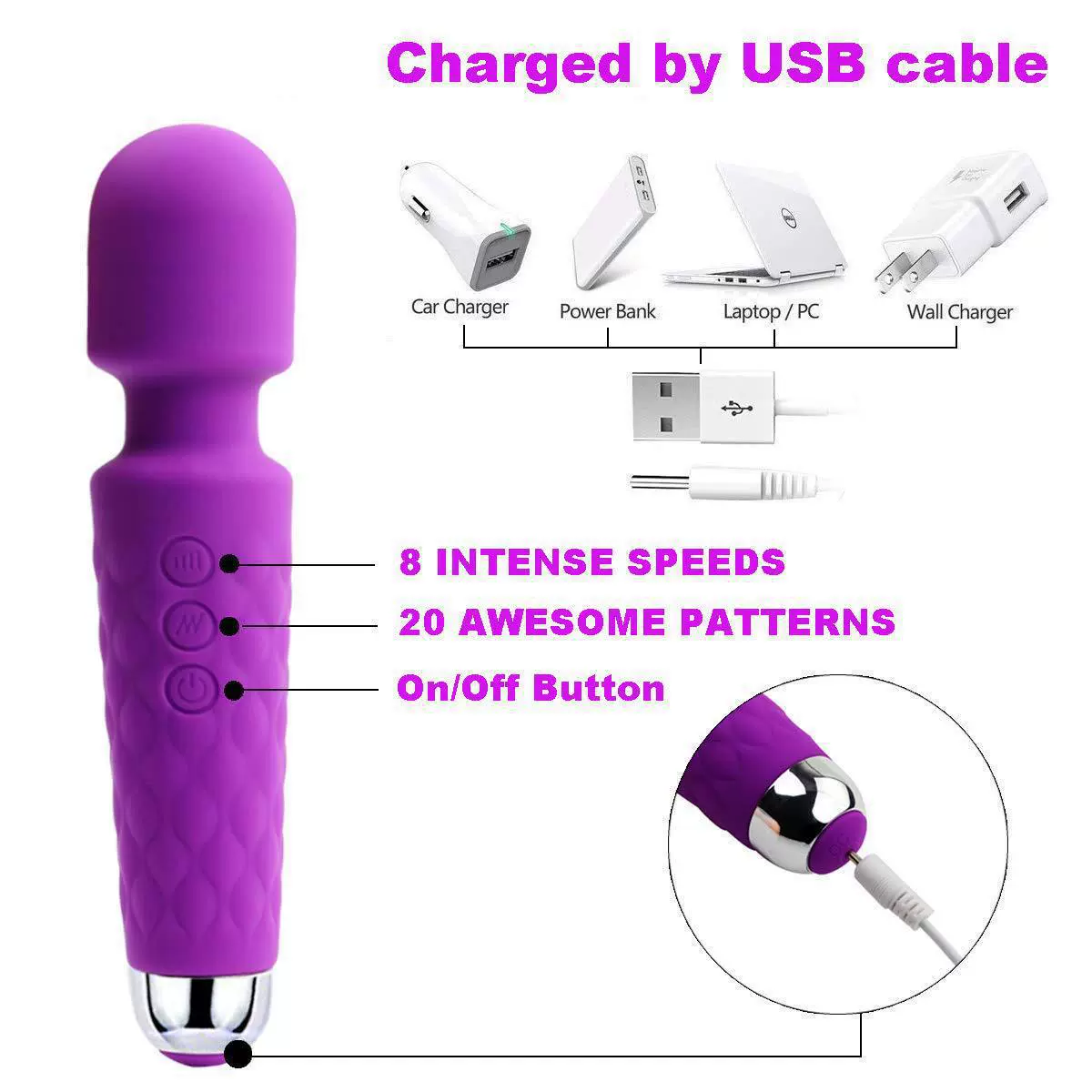 USB зарядка мощный сейсмостойкий AV стержень водонепроницаемый тихий женский мастурбационный женский флиртовый массажный палочник взрослые эротические принадлежности