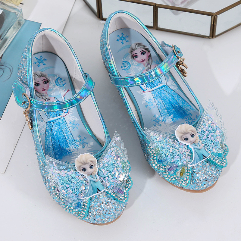 Frozen princess shoes autumn Korean version of the new children's high heels bow sequins children's shoes a generation of hair