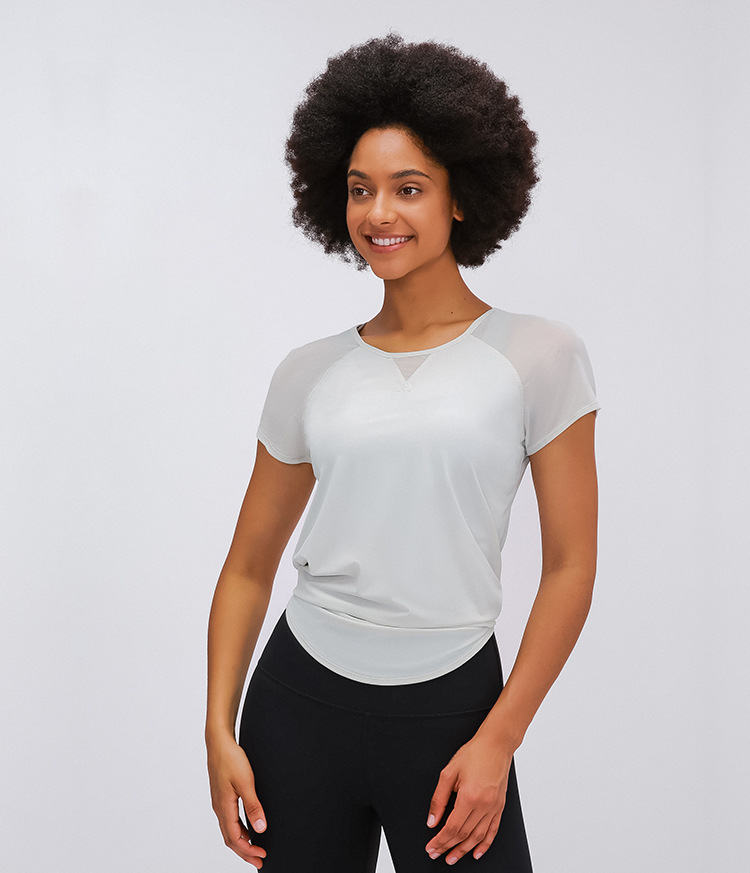 solid color back waist tie short-sleeved yoga top NSDQF127345