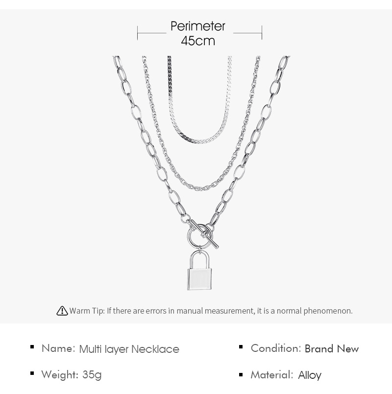 New Punk Style Multi-layer Long Lock Hip-hop Style Word Buckle Alloy Sweater Chain For Women display picture 1