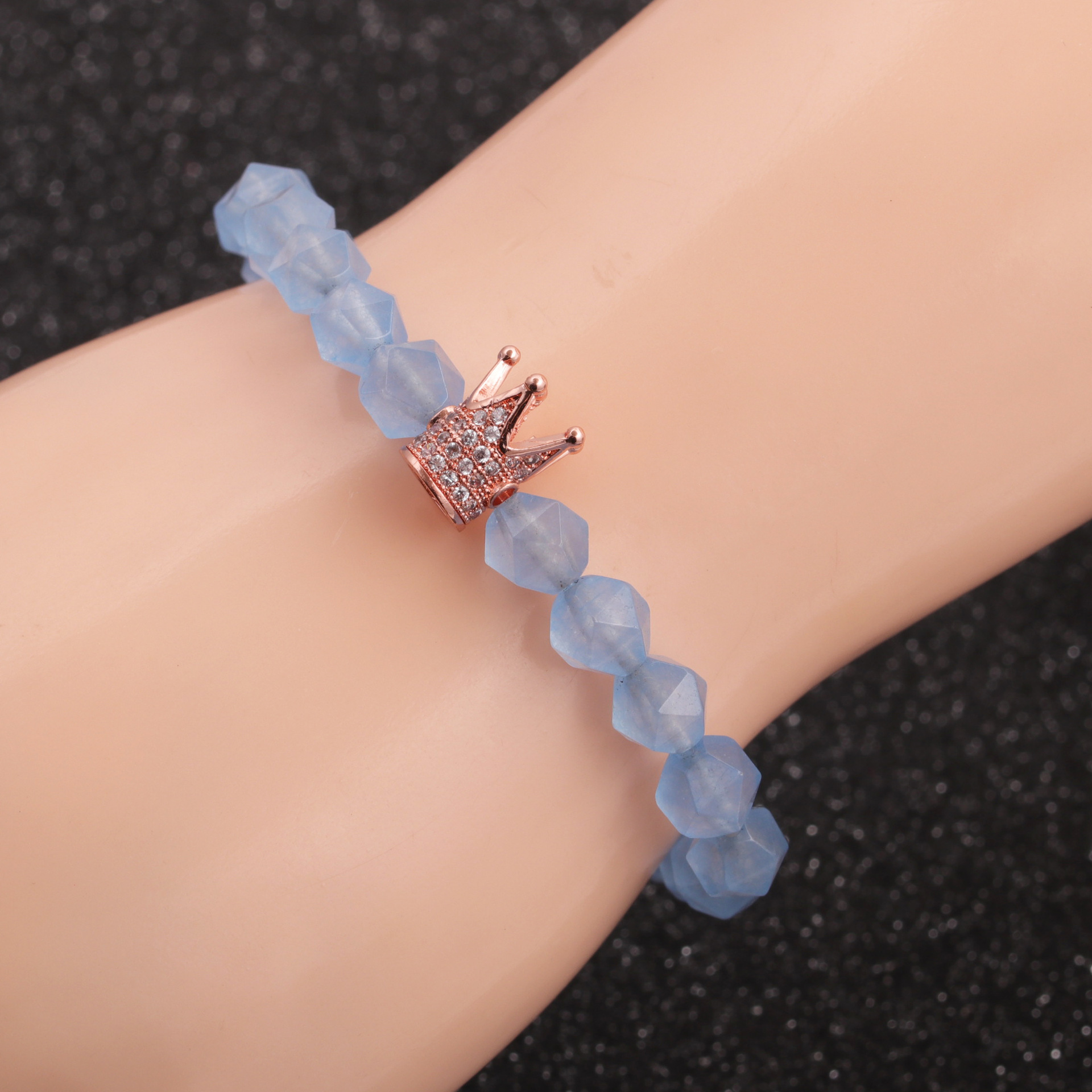 Fashion New Faceted Agate Stone Beaded Crown Copper Men's Gemstone Bracelet display picture 4