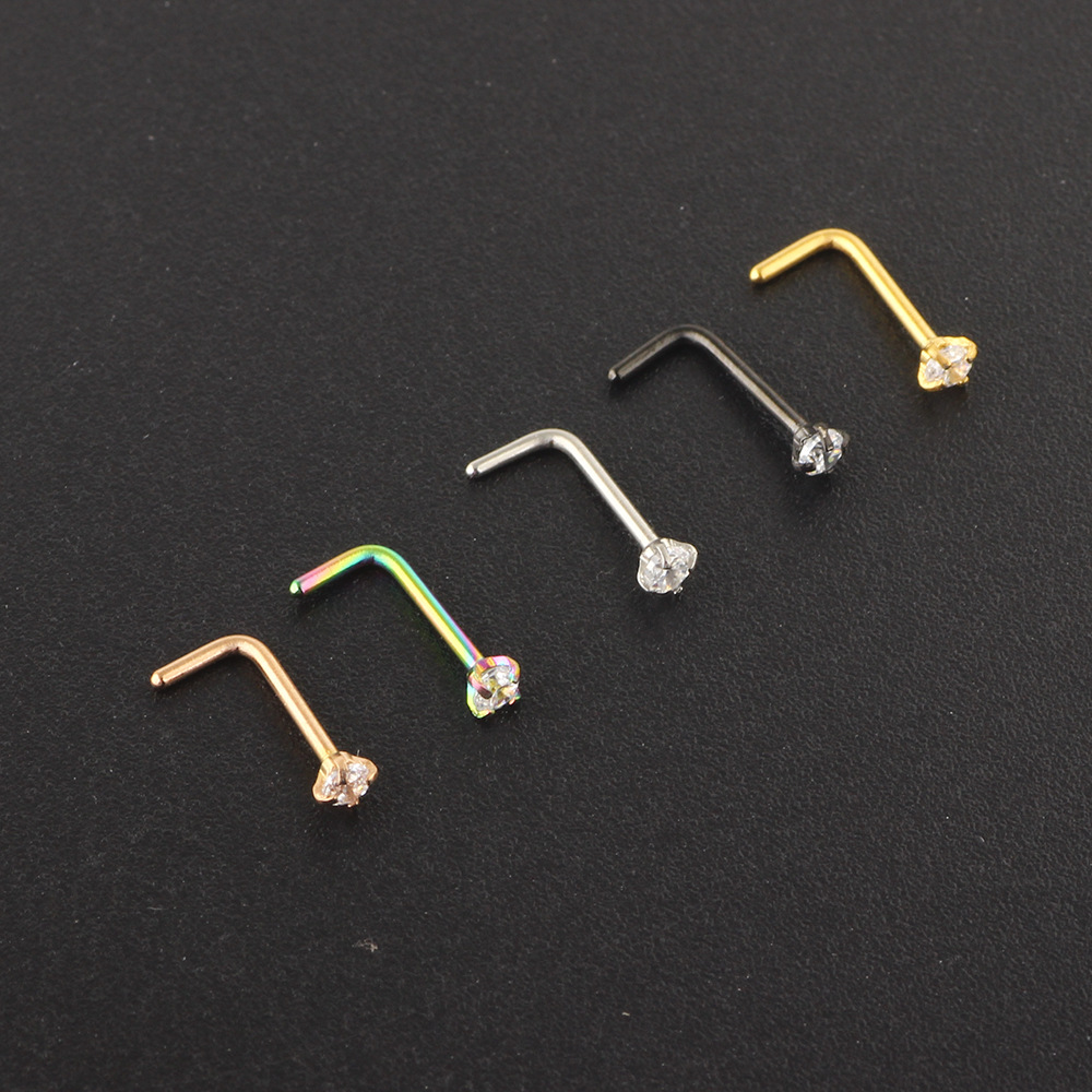 Simple Style Solid Color Stainless Steel Inlay Zircon Nose Studs 1 Piece display picture 2