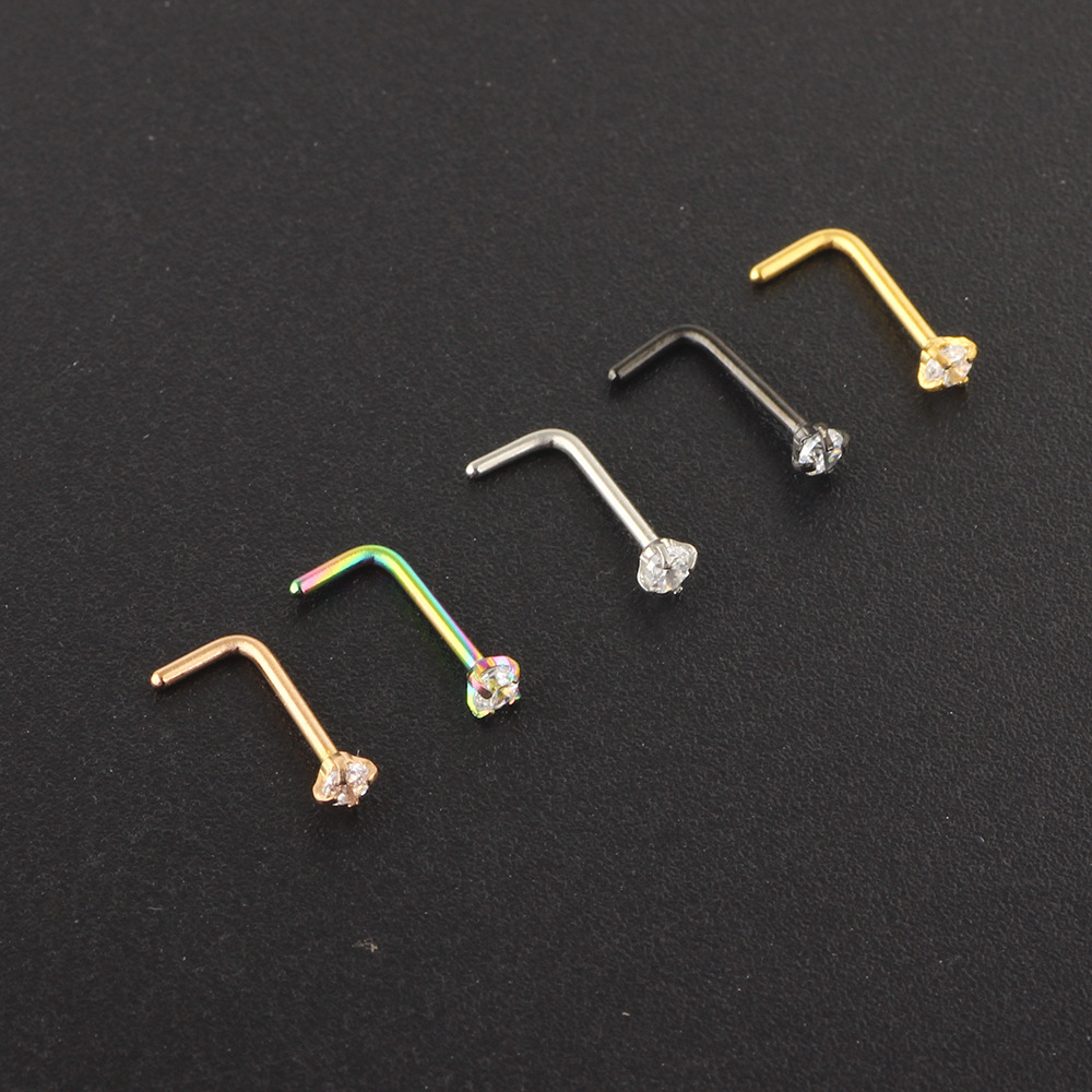 Simple Style Solid Color Stainless Steel Inlay Zircon Nose studs 1 Piece