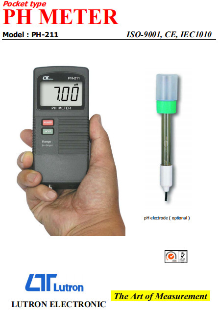 台湾总代理路昌Lutron PH-211 酸碱度计(口袋型)