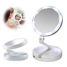 新款led折疊化妝鏡帶燈USB雙面台式鏡子新款梳妝鏡發光便攜收納鏡