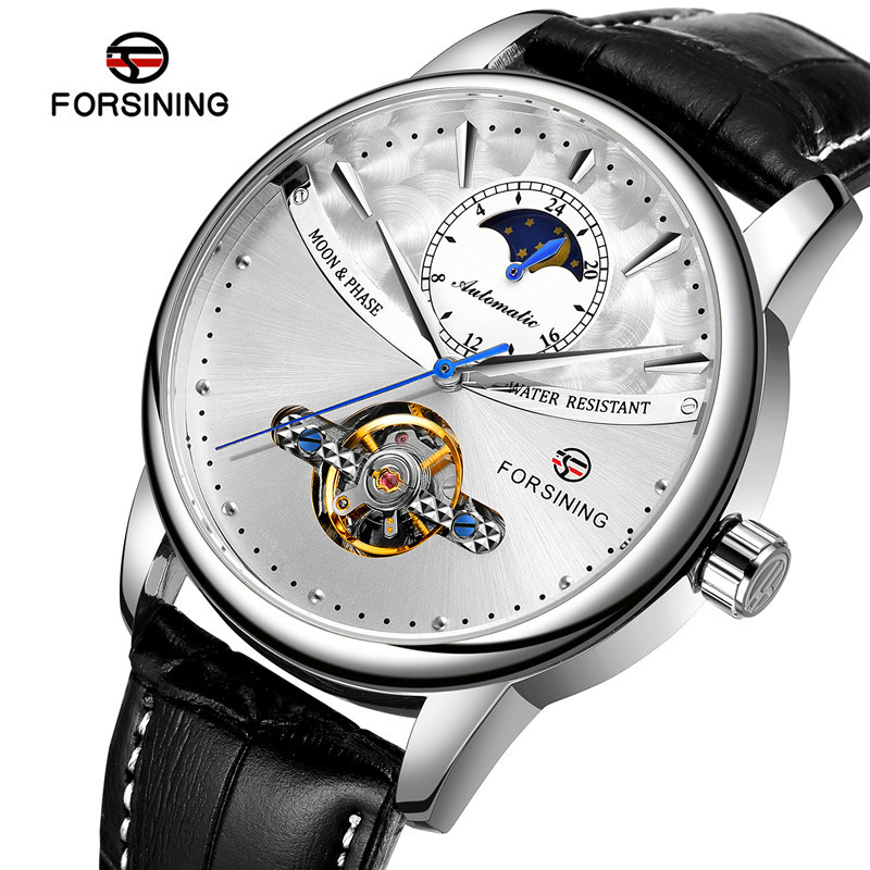 Forsining Fusini 8179 cinturón hombres de negocios reloj mecánico automático transparente inferior hueco reloj hombres