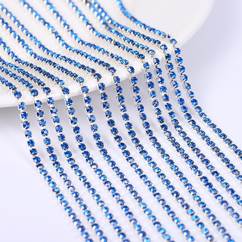 10 Yards Crystal Glass Rhinestones Banding 1 Row Round- Golden Setting Color diamond chain dense type water drill claw chain multi specification DIY mobile phone shell sticking 