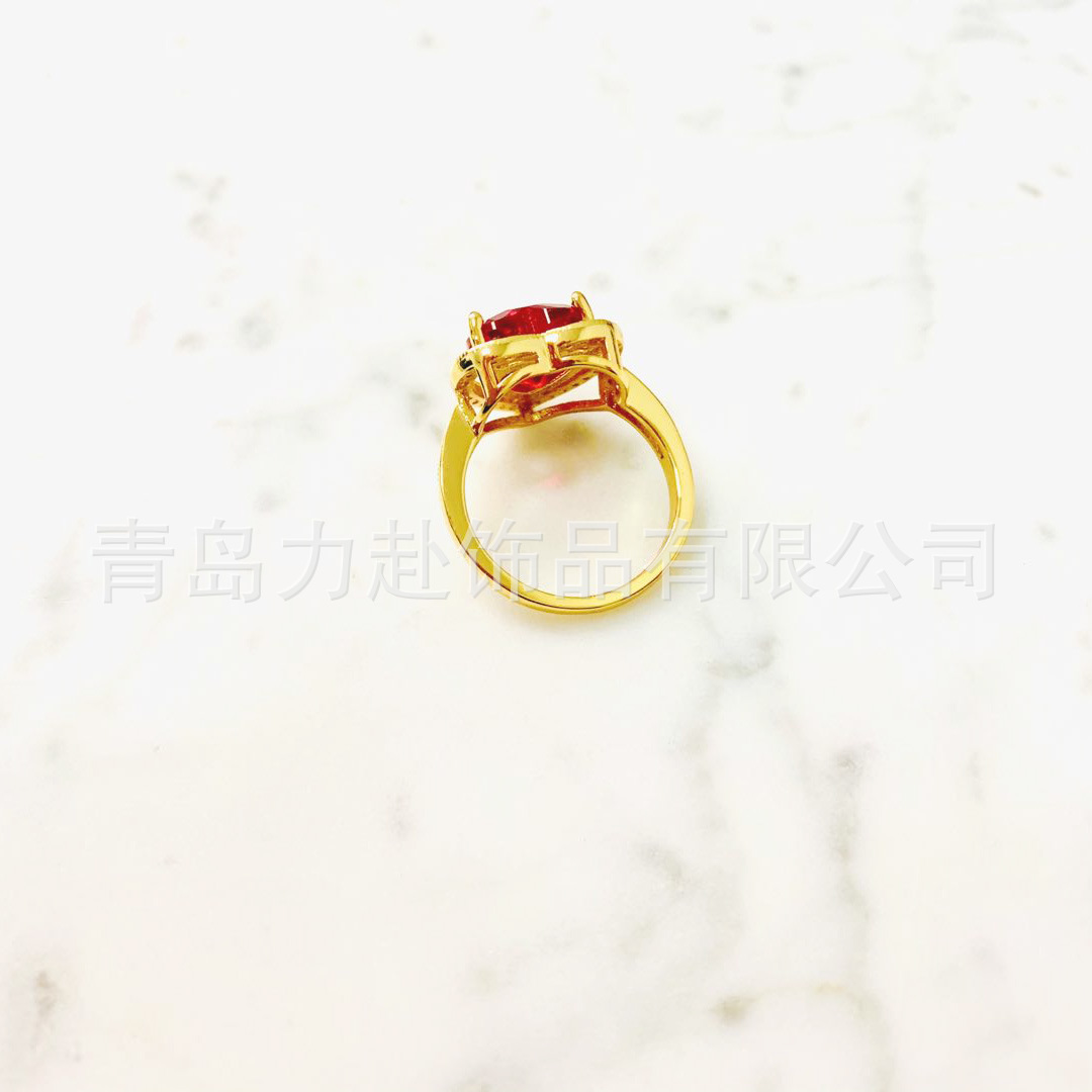 G033 Heart-shaped Ruby Ring Women's ins Trendy European and American Retro Ring Exquisite Simple Elegant Love Ring