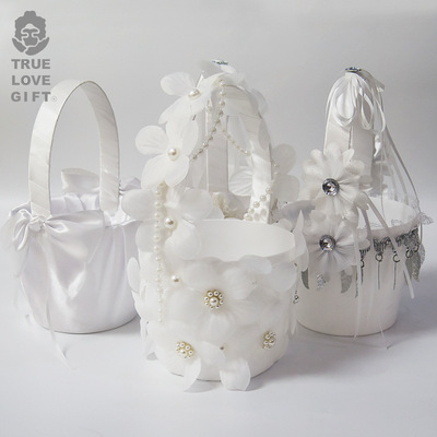 手提藤编织高档蕾丝婚庆婚礼花童花瓣篮子婚庆用品 厂家批发|ru