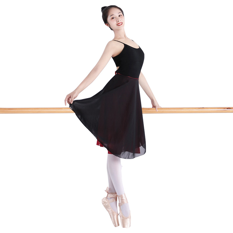 Falda de gasa de doble capa con cordones de longitud media para maestros vestido de una sola pieza de ballet étnico ropa de práctica de baile femenino adulto