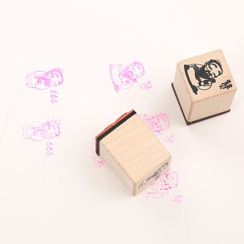 Sello de diario de madera traje de madera sello de juguete de goma de dibujos animados sello de madera ventas directas de fábrica