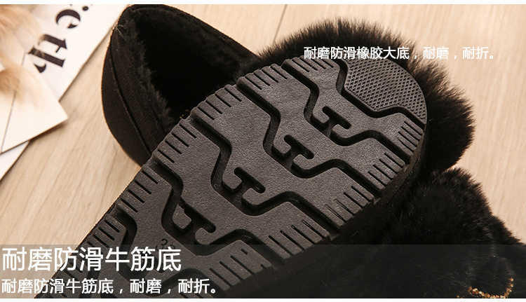 Giày lười nữ lông thỏ có nơ, lót lông ấm, đế thấp 1–3 cm — Màu xám, Màu đen chi tiết 9