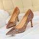 372-1 European and American high heels women's shoes thin heels high heels shallow mouth pointed sexy nightclub show thin shine Sequin single shoes