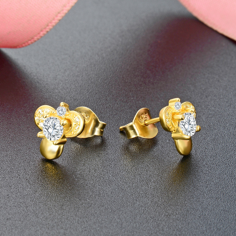 Japonés y coreano s925 pendientes de diamantes de plata de las mujeres elegante sol y luna flor pendientes Luz de lujo joyería de moda suministro directo de fábrica