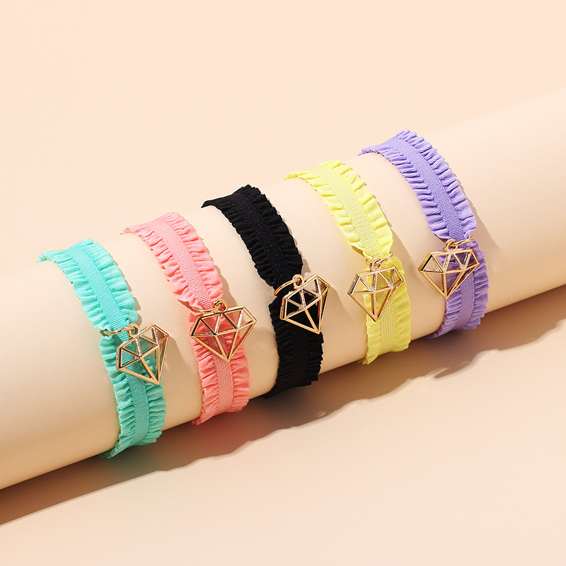 3g Weight Bracelets Classification Anniversary, Business Occasion Women'S Gender Pink, Purple, Green, Yellow, Black Color Retro Hollow Diamond Elastic Bracelet 6