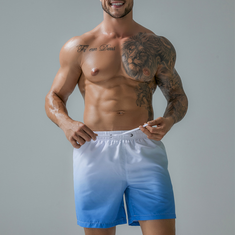 Summer Men's Gradient Hanging Dye Fashion Straight Beach Shorts European And American Swimming Trunks Sports Casual Shorts For Men