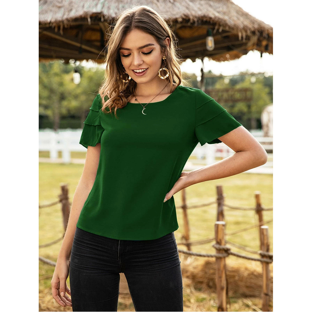 round neck plus size short-sleeved slim chiffon shirt NSSA40010