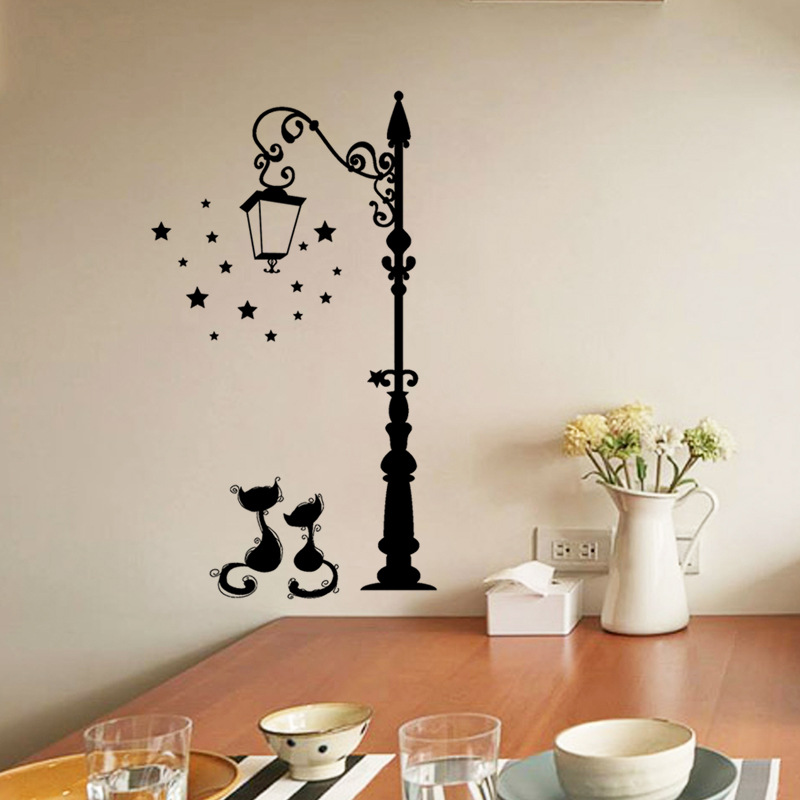 Chats Noirs Sous Les Lampadaires Stickers Muraux Amovibles En Pvc display picture 2