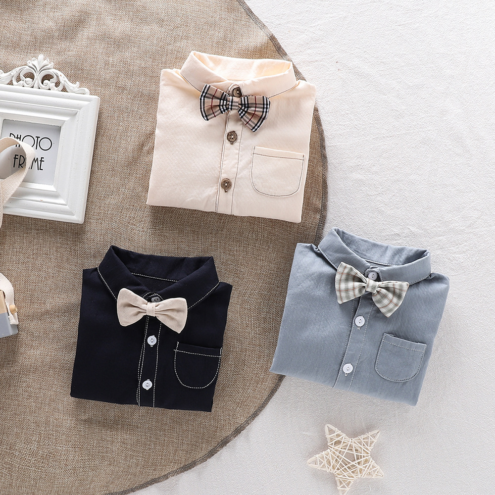 Cute Simple Baby Romper Gentleman Bow Tie Party Shirt Romper display picture 2