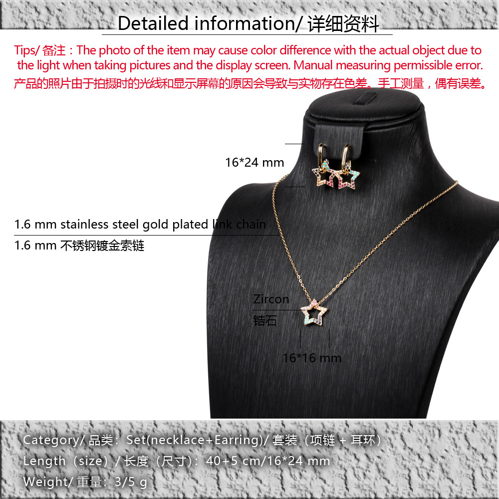 Fashion Star Inlaid Zircon Necklace Geometric Earrings display picture 19