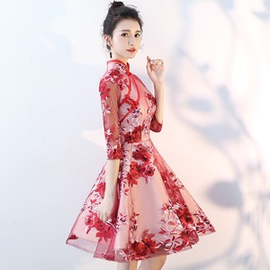 lace flowers Qipao chinese dress for women girls  short style bride's wedding evening party cheongsam tang suit Chinese style  princess dress