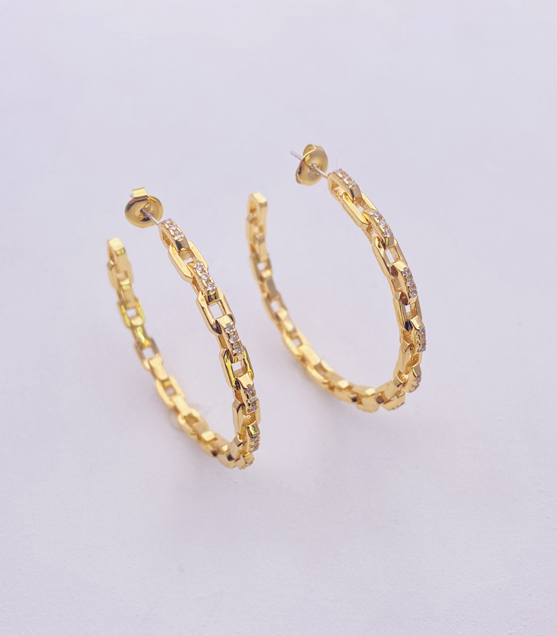 Inlay Design 1 Pair Exaggerated C Shape Inlay Copper Zircon Gold Plated Hoop Earrings