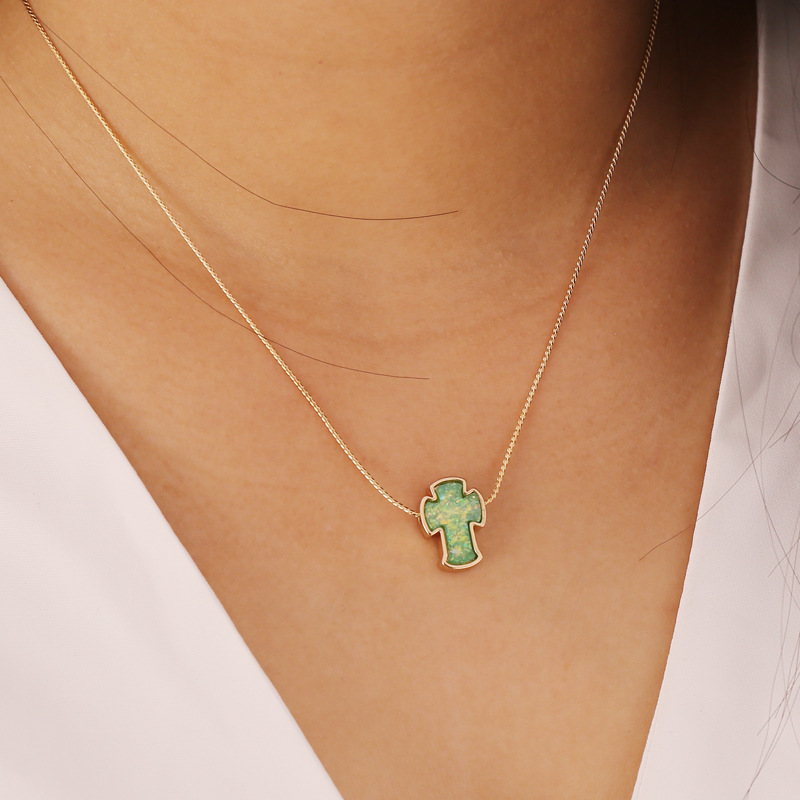 retro multicolor cross pendent alloy necklace