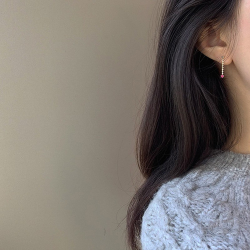 闭眼入迷你耳坠 气质长款流苏耳钉金珠链条简约祖母绿红锆石耳坠