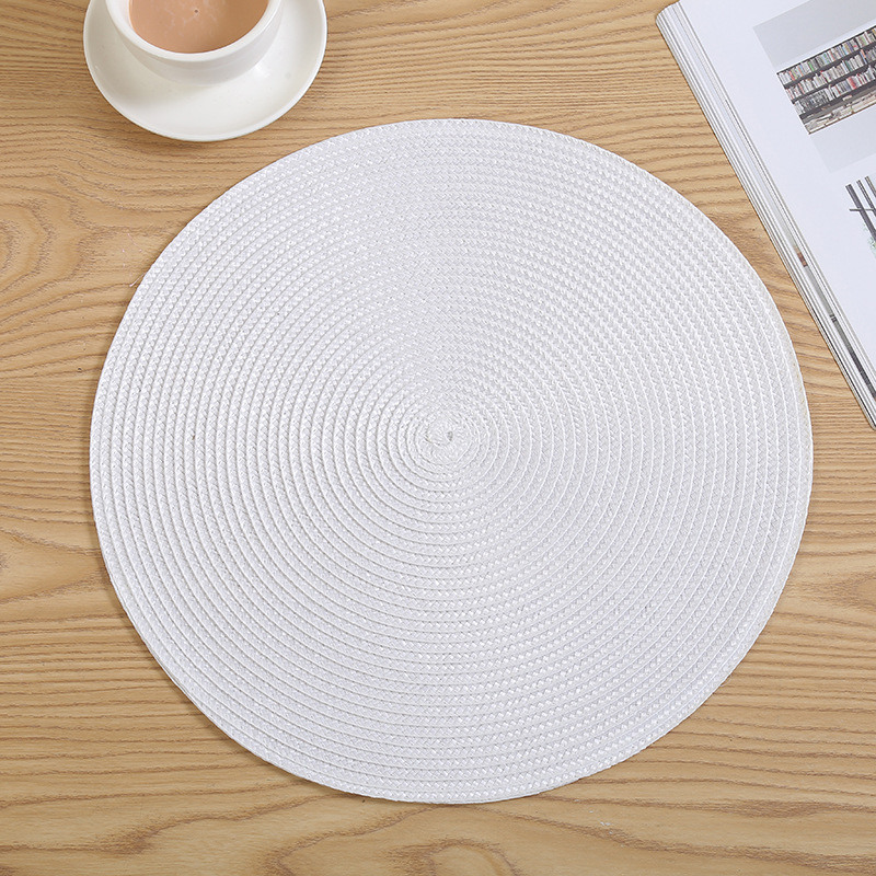 Wholesale of Japanese-style colored woven table MATS, PP eco-friendly round Western placemats, heat-insulating, waterproof and mold-proof tablecloth coasters detail image 7