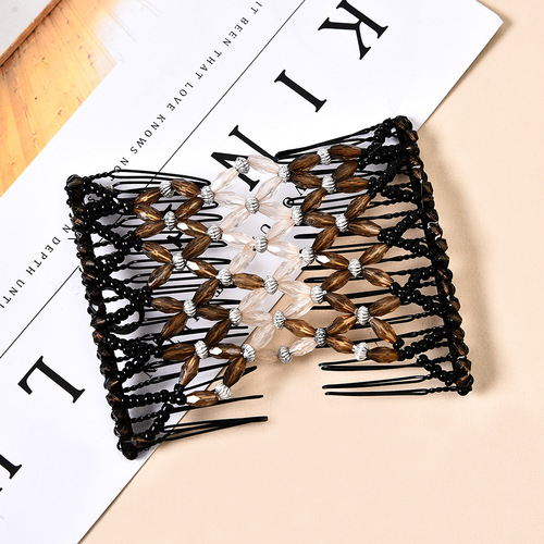 Euros and Americans Best-Selling Handmade Bead Headbands Double-Row Elastic Insert Comb Magic Versatile Hair Comb Updo Styler