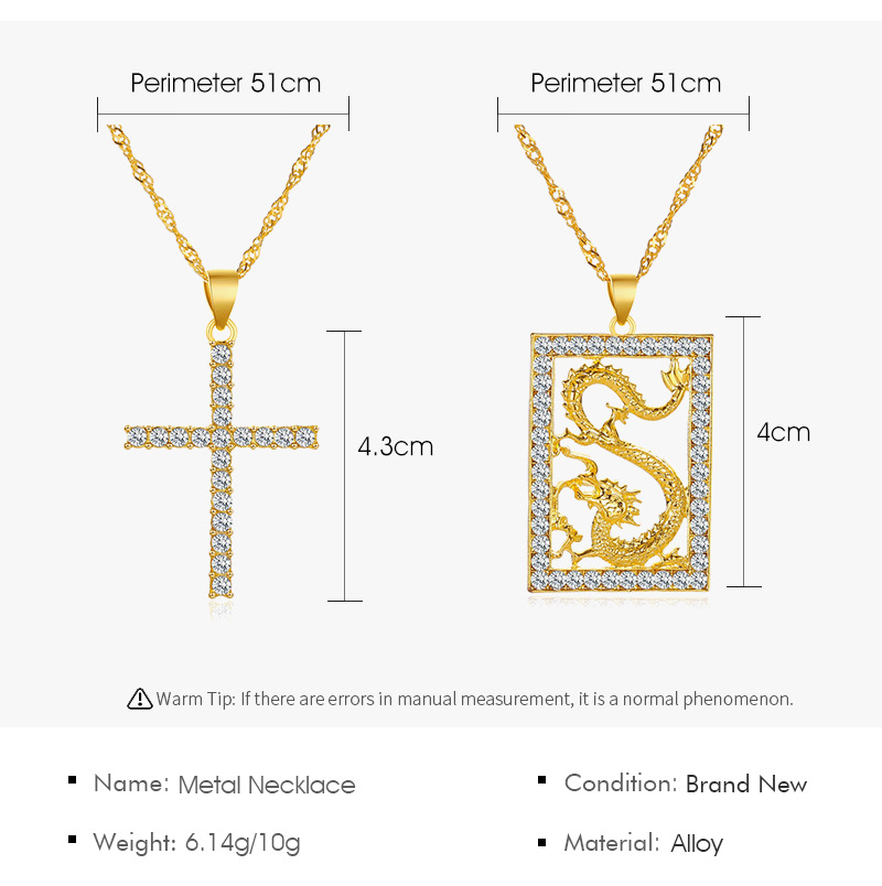 Neue Einfache Christliche Kreuz Hohle Dominierende Fliegende Drachen Goldene Legierung Halskette display picture 1
