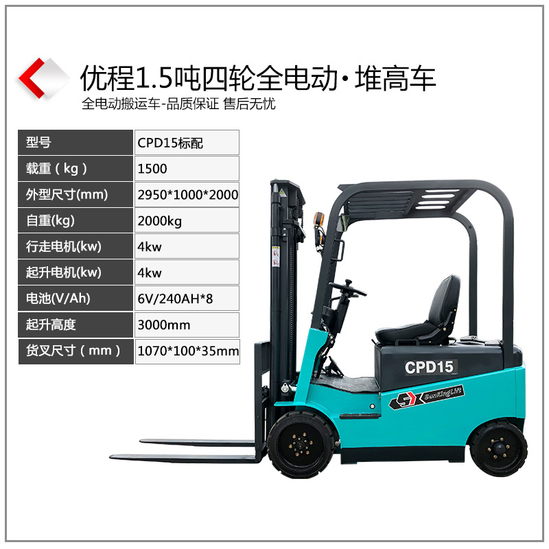 Camión elevador eléctrico de cuatro ruedas de Youcheng, carretilla elevadora elevadora eléctrica, carretilla elevadora de baterías, carretilla elevadora