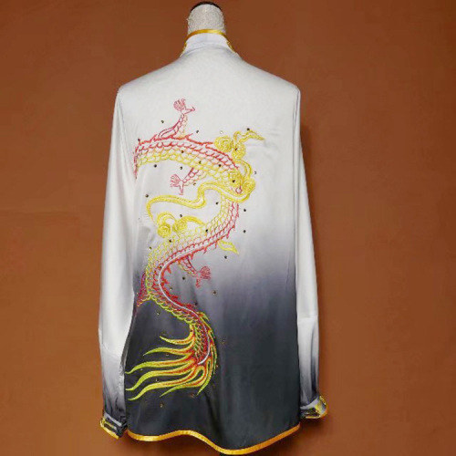 Tai chi clothing chinese kung fu uniforms Black and white gradual embroidery Taifu men training clothes transitional embroidered dragon martial arts Taiquan clothes