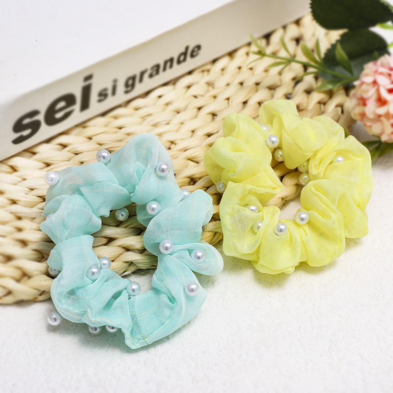 Korea New Lattice Nail Pearl Color Bright Hair Scrunchies Wholesale Nihaojewelry display picture 4