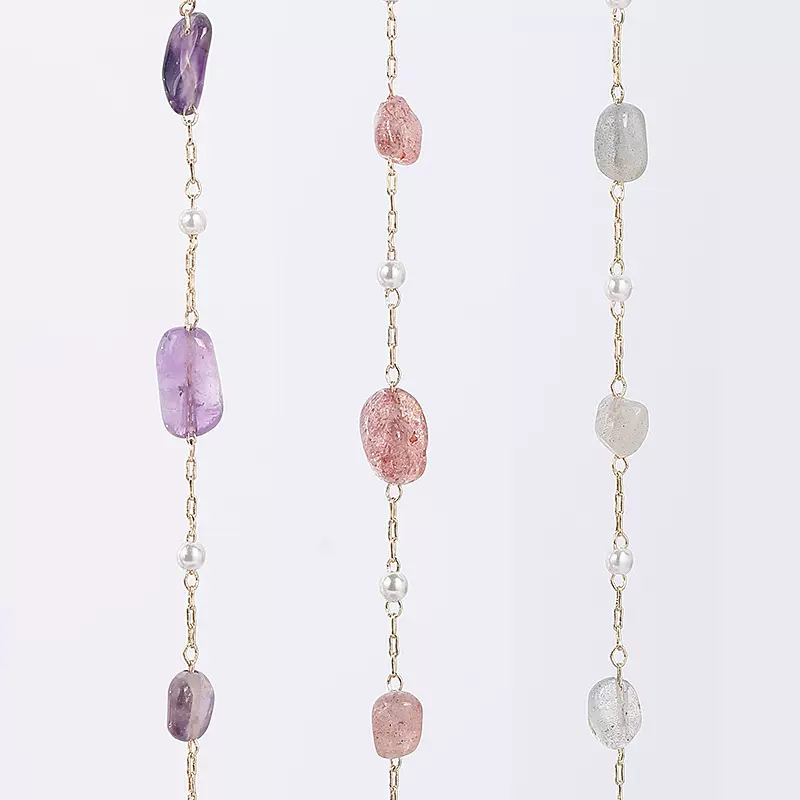 新款14K真金水晶链条 diy饰品配件多色水晶项链 手工材料水晶链子