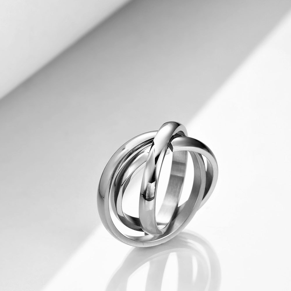 new style simple tree circle crossed titanium steel ring