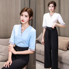 2022 New Summer Beauty Salon Beauty Therapist Foot Bath Massage Technician Workwear Health Club Set Suit for Women