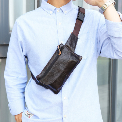 new pattern cowhide Close Waist pack man leisure time One shoulder Messenger Top layer leather outdoors Soft leather Versatile Soft leather Chest pack