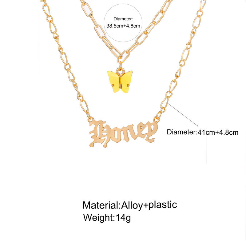 Hot-selling Butterfly Retro Multi-layer English Letter Alloy Pendant Necklace Bone Chain display picture 3