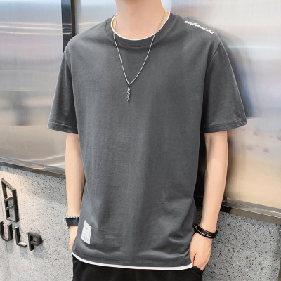 男装短袖t恤男2020夏季新款青少年t血纯色纯棉圆领宽松休闲衣服男