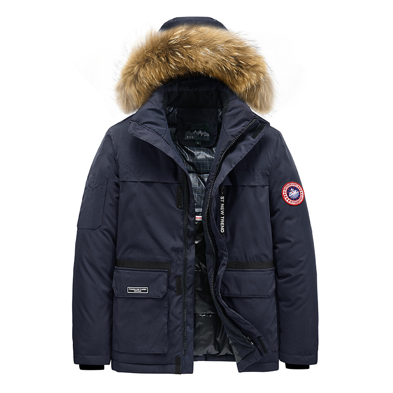 Invierno nuevo algodón acolchado abrigo ropa de los hombres más tamaño engrosado caliente al aire libre casual color sólido simple moda Cuello de piel de algodón acolchado abrigo