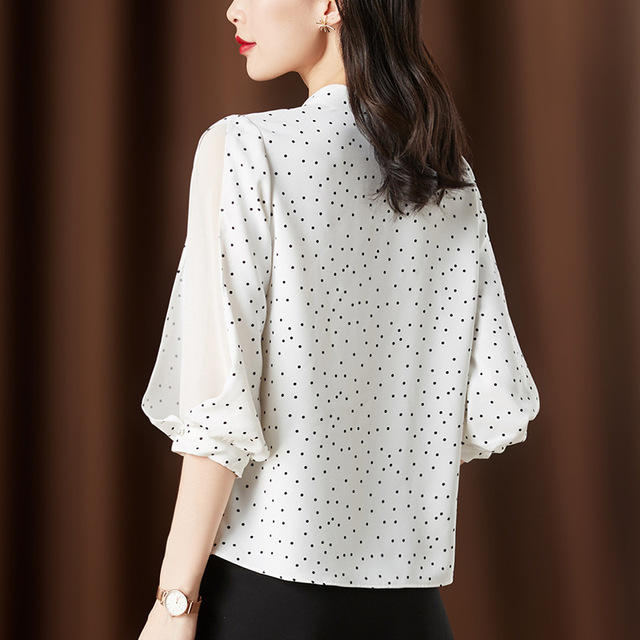 Chiffon Blouse women’s lace up westernized temperament shirt loose temperament bubble sleeve top