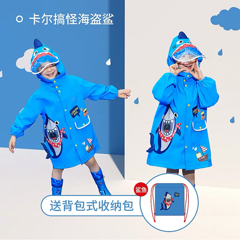 Children's Raincoat Boys' and Girls' Kindergarten Dinosaur Raincoat Poncho Cute Cape Schoolbag for Primary School Students Rain Gear