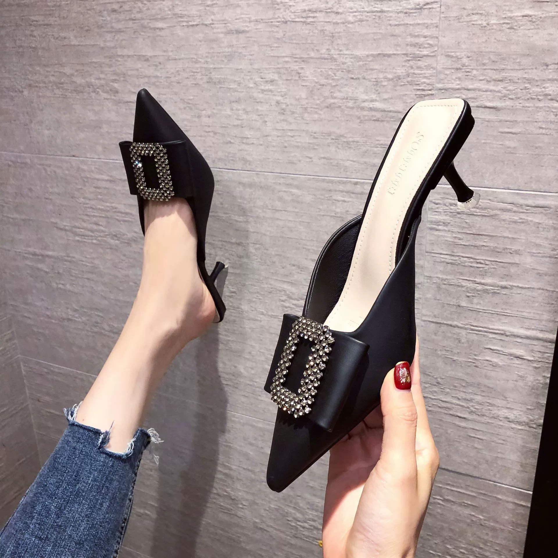 338-29 Женские сандалии и тапочки, женские повседневные босоножки на заостренном каблуке в стиле девушки, новинка 2020 года, босоножки на высоком каблуке