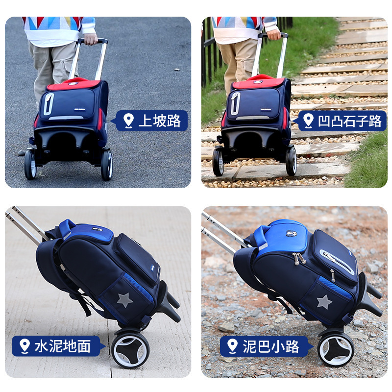 Fábrica de la escuela primaria estudiante carretilla mochila personalizada de tres ruedas de seis ruedas desmontable de doble uso escalera escalada personalizada impresa LOGO