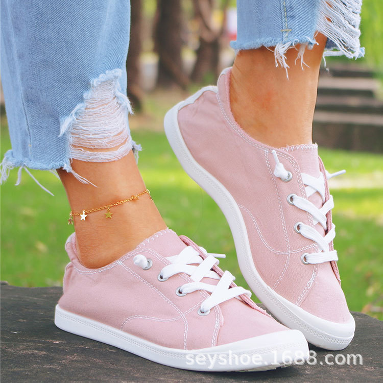 new pattern Foreign trade shoe factory goods in stock wholesale leisure time comfortable Flat bottom Large Memory Foam canvas shoe A pedal Women's Shoes