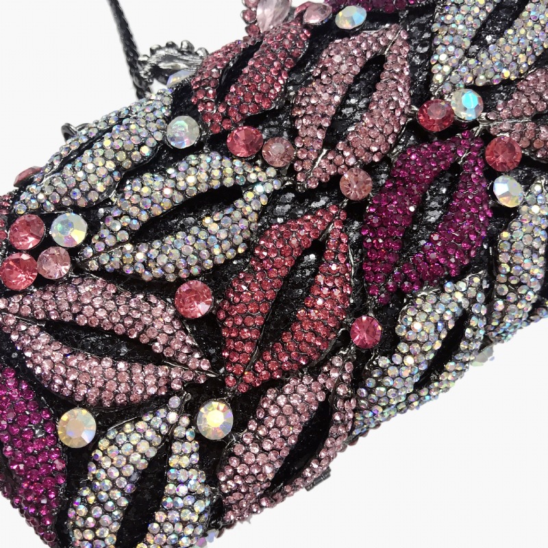 Túi clutch nữ đính đá kim cương dạ hội kim loại cắt gọt, kèm dây xương cá 48 cm — màu vàng, đen đỏ, màu đen, Kim cương vàng trên vàng chi tiết 10