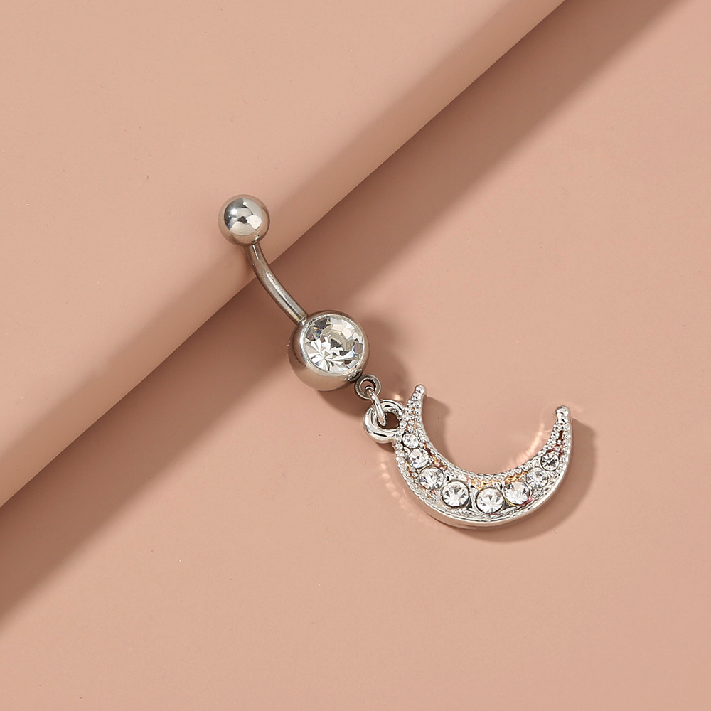 Hot Fashion Belly Ring Moon Jeweled Pendant Stainless Steel Navel Stud Factory Direct Sales display picture 1