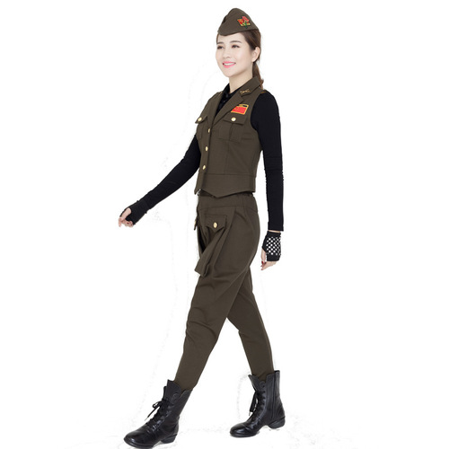 Sailor dance costume female vest military green flag classic square dance team stage performance clothing vest top